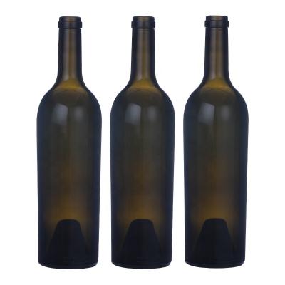 China Lift Up Wine Bottles Glass Bordeaux Bottles Hot Selling Antique Green Bottles Zinfandels 750ml Bottle for sale