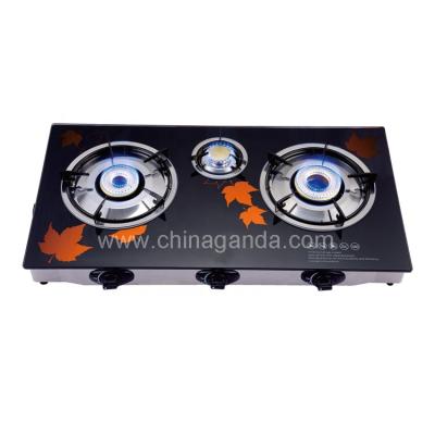 China Household self-ignition dining table glass desktop gas stove with three burners factory direct sales for sale