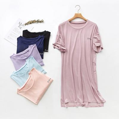 China QUICK DRY Customized Plus Size Women Summer Sexy Nightgown Sleepwear Loose Fit Silk Modal Pajamas Nightgrowns for sale