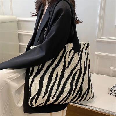 China 2023 Other Hot Selling Popular Handbag Women Knitted Bags Arrival Zebra Stripe Design Shoulder Bag for sale