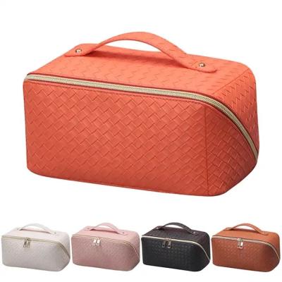 China Wholesale Fashion PU Leather Cosmetic Bags Zipper Toiletry Pouch Makeup Bag Professional Large Women Make Up Box for sale