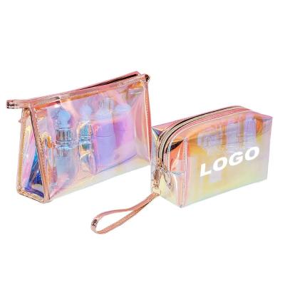 China Fashion Logo New Fashion Custom Transparent Cosmetic Bags Laser Color Women Wash Gargle Makeup Bag for sale