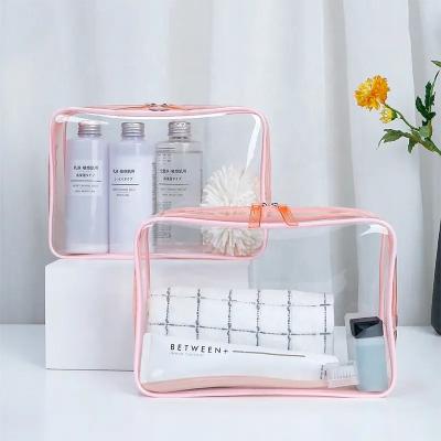 China Factory Wholesale Fashion PVC Makeup Travel Makeup Transparent Bag Pink Portable Cosmetic Bag Women Women Wash Gargle Bags for sale