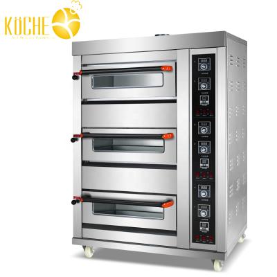 China Energy Saving Commercial Free Standing Layer 3 Three Trays ThreeTrays Baking Pizza Gas Oven Deck Oven for sale