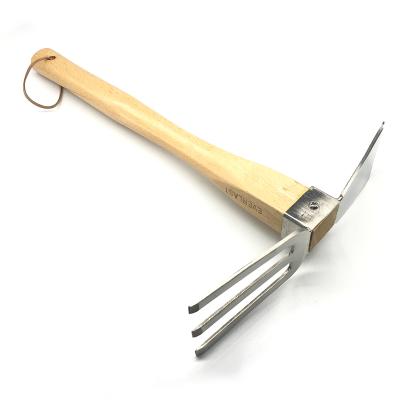 China Professional Wholesale 3.5mm Blade Cultivator Hand Tiller Tools Double Head Hoe With Wooden Handle Garden Tools for sale