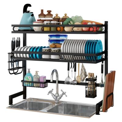 China Contemporary Over The Sink Dish Racks Kitchen Shelf Sink Drainer Pots And Pans Organizer Black With Suction Cup for sale