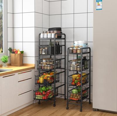 China Universal Steel Vegetable Trolley Cart Vintage Vegetable Storage Cart 4 Tier Storage Stainless Steel Mobile Kitchen Shelf for sale