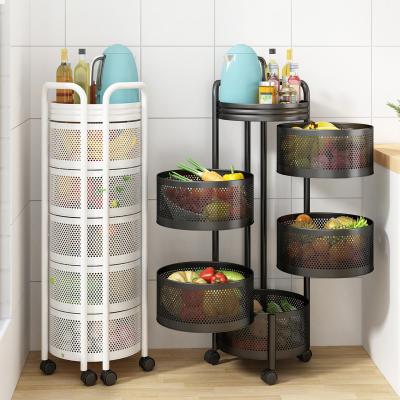 China Contemporary Large Capacity 5 Tiers Round Fruit Vegetable Storage Rack Baskets Rotating Kitchen Vegetable Rack for sale