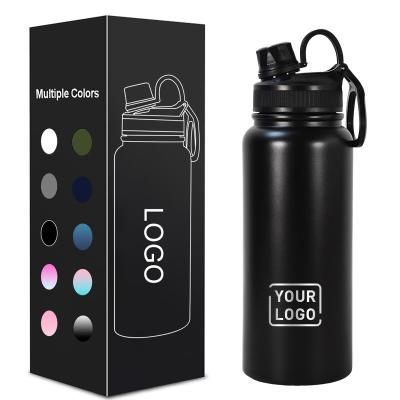 China Sustainable Logo 12oz 32oz 40oz 64oz Double Wall Water Bottle Stainless Steel Custom Vacuum Flask Sports Bottle With Handle Lid for sale