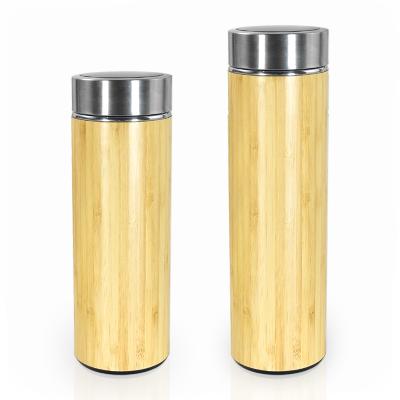 China Custom Business Temperature Smart Bottle Shell Cup Stainless Steel Thermal Bamboo Water Bottle for sale