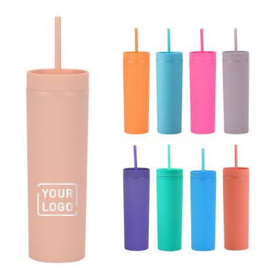 China Wholesale Customized Viable Acrylic Plastic Lean Straw With Lid And Tumbler Matte Painted Double Wall 16oz for sale