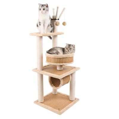 China Best Selling Luxury Rattan Viable Mat Tree Scratcher Climbing Frame Summer Pet Cats for sale