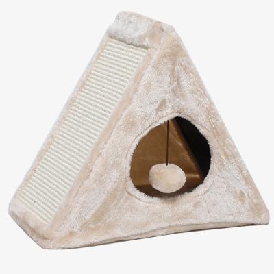 China Manufacturer Selling Pet Cat Fun Play Tree Tower Scratcher Viable Triangle Tent House for sale