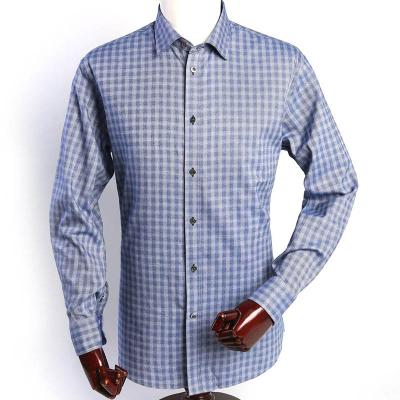 China No Iron Anti-pilling 2022 100% Cotton Men's Business Casual Dress Plaid Long Sleeve Shirts for sale