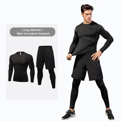 China New Sports Breathable Sports Long Sleeved Quick-drying Gym Tight Running Tight Men's Two-Piece Set for sale