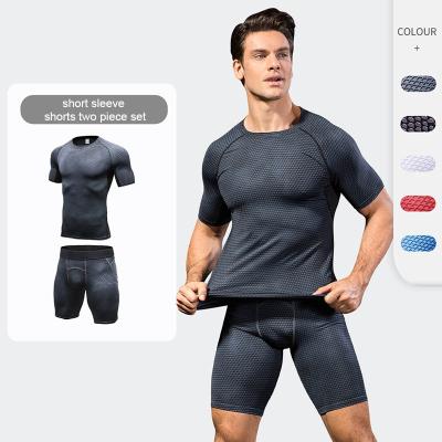 China Custom Quick-drying Breathable Shaping High-elastic Short Sleeve Tights 3D Printing Men's Gym Fitness Sets for sale