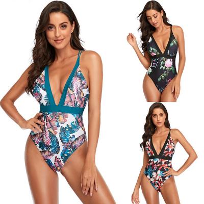 China Breathable High Quality Printed Sexy Deep V One Piece Swimsuits For Women 2022 for sale