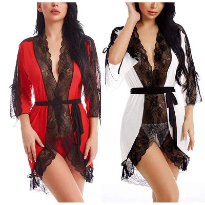 China Wholesale Low Price Women's Lace Sexy Translucent Deep V Nightgown QUICK DRY For Honeymoon for sale