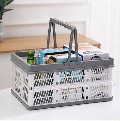 China Supermarket Sustainable Wholesale Plastic Basket Folding Fruit Vegetable Storage Basket With Handles for sale