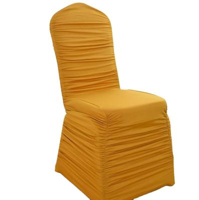 China Simple Chair Cover Hot Selling Ruffle Ruffled Wedding Spandex Chair Decoration Banquet Chair Cover for sale