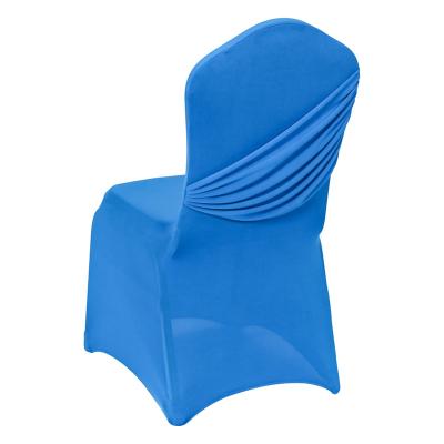 China New Style Elastic Fabric Chair Covers Party Stretch Folding Chair Back Cover Swag Ruffled Banquet Chair Covers for sale