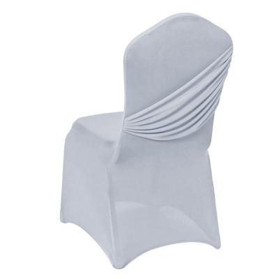 China Good Quality Elastic Fabric Banquet Chair Covers Back Swag Ruffled Design Dining Wedding Banquet Folding Chair Covers for sale