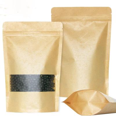 China Recyclable Customized Printing Brown Ziplock Stand Pouch Kraft Paper Bag With Clear Window for sale