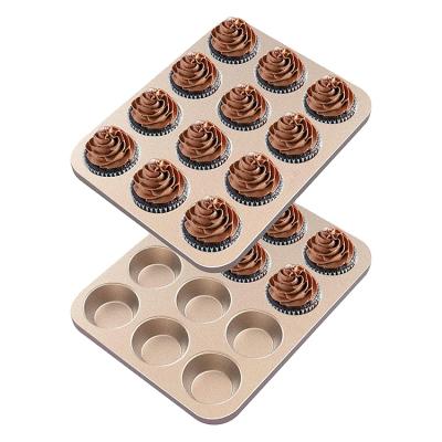 China Gifts Household Kitchen Cake Maker Tools 6 Cell Baking Gold and Black Carbon Steel Cake Mold for sale