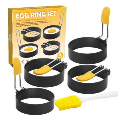 China 4 Pack Non Viable Stick Fried Egg Ring Durable Black Round Silicone Pancake Mold for sale