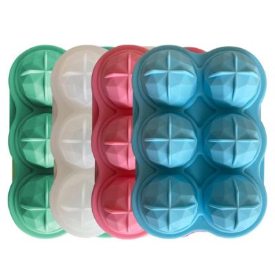 China Sustainable Household Food Grade Large Icecube Silicone 6 Holes Round Tray Ice Ball Tray for sale