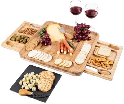 China Household Disposable Square Wooden Color With Slide Out Drawer Bamboo Cheese Cutting Board for sale