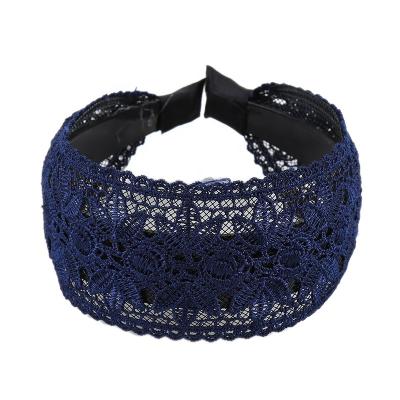 China Daily Handmade Flower Headband Girls Lace Embroidery Fashion Wear Wide Hairband Hair Accessories for sale