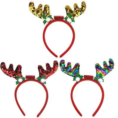 China Daily Wear Hair Light Up LED Christmas Reindeer Antlers Headband Ornaments Cute Deer Party Headband for sale