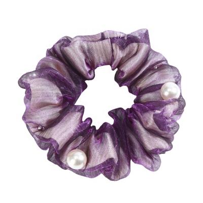 China Daily Wear Women Hair Beads Elastic Hair Ropes Organza Scrunchies Girls Crinkle Hair Ties Women Hair Accessories for sale