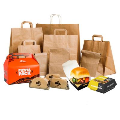 China Wholesale Design Brown Handle Kraft Paper Food Paper Packaging Bag Eco-friendly Packaging Recyclable for sale