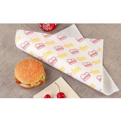 China Greaseproof Wholesale Anti-sticking Wax Printed Sandwiches 17-28gsm Burger Fast Food Paper for sale