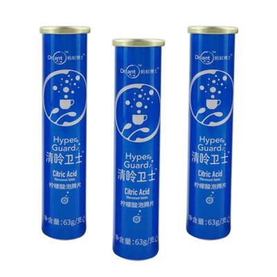 China 100% Recyclable Wholesale Aluminum Vitamin Effervescent Tablets Packaging Tubes With Silica Lid Desiccant Heat Transfer Printing for sale