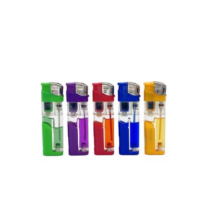 China Refillable Cigarette Butane Gas Flame Refillable Plastic Slim Small Cigar Refillable Led Maker Lighters Smoking Accessories for sale