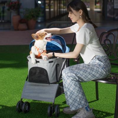 China New Style 4 Wheels Dog Foldable Small Pet Strollers Trolley Dog Stroller Portable Pet Stroller for sale