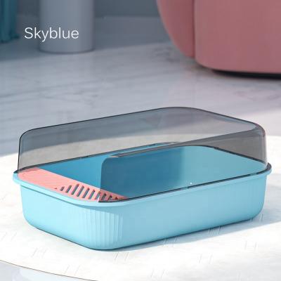 China Sustainable Factory Large Cat Clean Up Products Plastic Space Cat Toilet Box Cat Litter Box With Garbage Scoop For Sale for sale