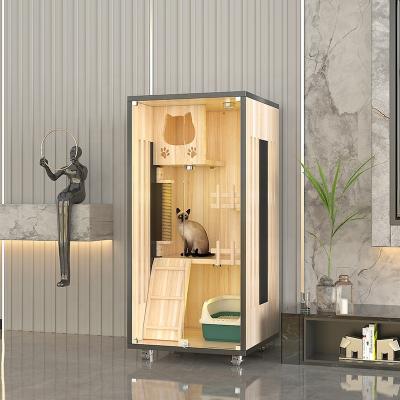 China Amazon Viable New Arrive Luxury Wooden Cat Showcase Cattery Cat House Cat Villa Bed Wooden Pet Cage for Amazon for sale