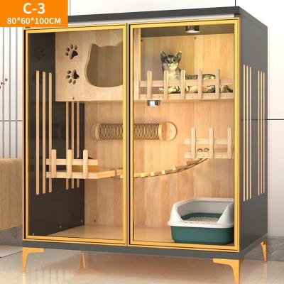 China Factory Hot Sell Wooden Cat Showcase Cattery Cat House Pet Cat Villa Nest Bed Wooden Cage For Amazon for sale