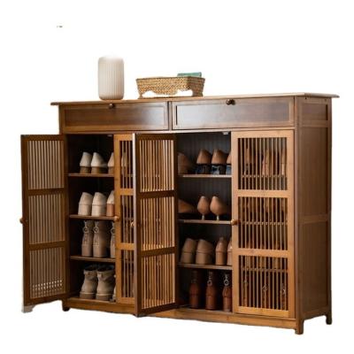 China Cabinet Convertible Bamboo Waist Entryway Shoe Display Stand Dustproof Rack for sale