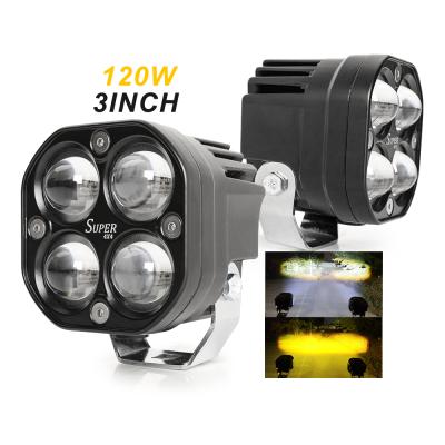 China Hot Sale 120W 3inch Off Road Dual Color Mini Off Road Driving Fog Light White Yellow LED Driver-Beam Spot Light Die-cast Aluminum Housing For Car for sale