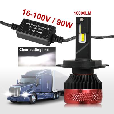 China Aviation aluminum best truck light bulb 90W 24V fast speed fan cooling h1 h3 h7 h11 h4 24v truck headlight bulb for Volvo truck led headlight for sale