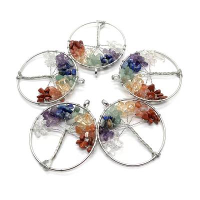 China Europe Natural hand made crystal crafts 7 chakra tree of life pendant precious stones for necklace for sale