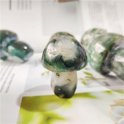 China China wholesale hand carved natural crystals druzy moss agate mushroom Shape quartz for decoration for sale