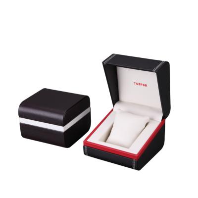 China TOPPAK Handmade Custom Luxury White Black Watch Packaging Box With Pillow Packing PU Leather Watch Box for sale