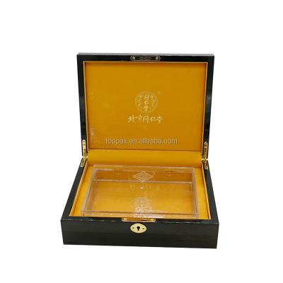 China Best Selling Ebony Wood Finish Tray Aseptic High Glossy Lacquering Acrylic Health Care Products Packaging Wooden Box for sale