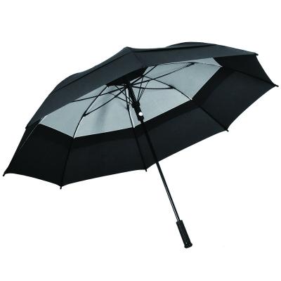 China New Hot Sale Minimalist 2022 Anti Ultraviolet Black Customized Printed Logo Double Canopy Golf Umbrella for sale